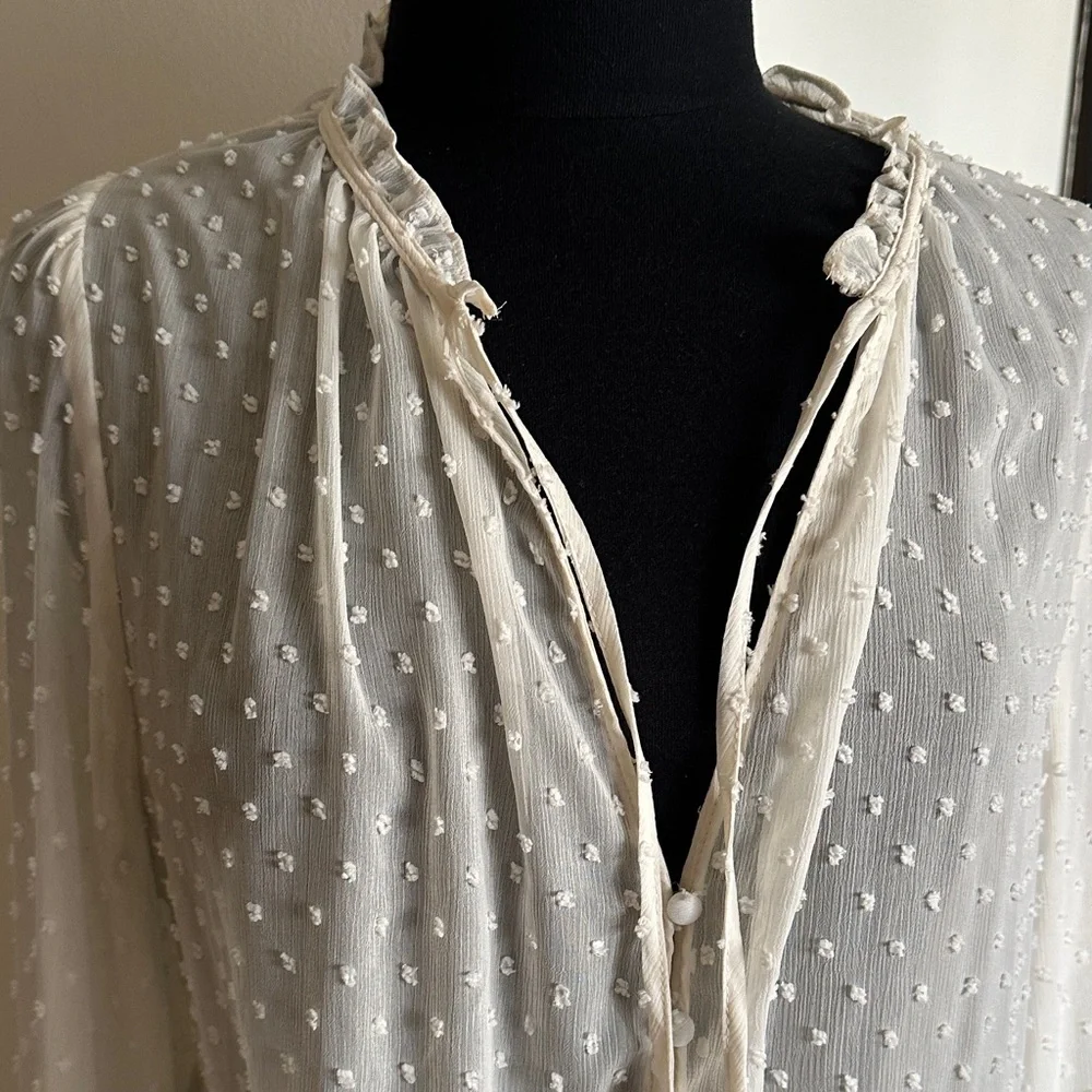 Zara Elegant Cream Dot Blouse - Size XL - Picture 4 of 12